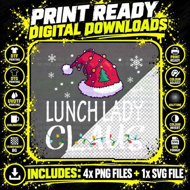 Lunch Lady Santa Claus Christmas Funny Xmas Gift T-Shirt Png SVG Digital Bundle
