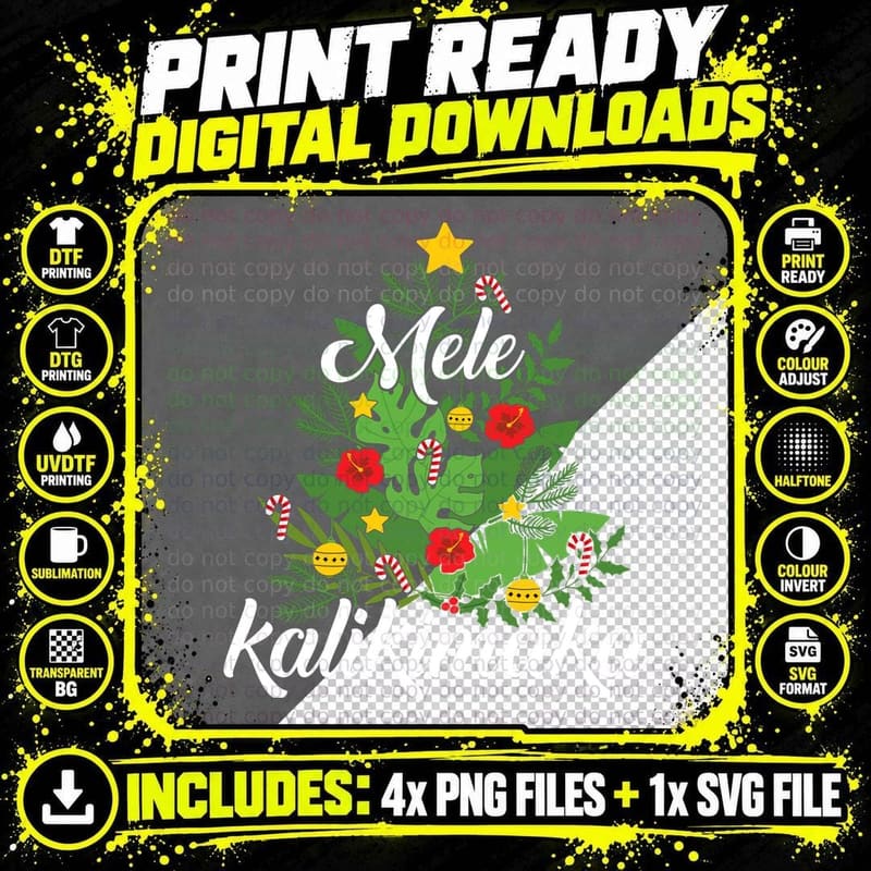 Mele Kalikimaka Xmas Tree for Hawaiian Hawaii Christmas Png SVG Digital Bundle