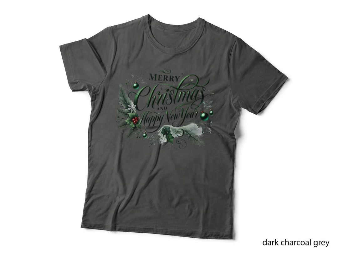 Merry Christmas & Happy New Year Green Calligraphy with Holly T-Shirt
