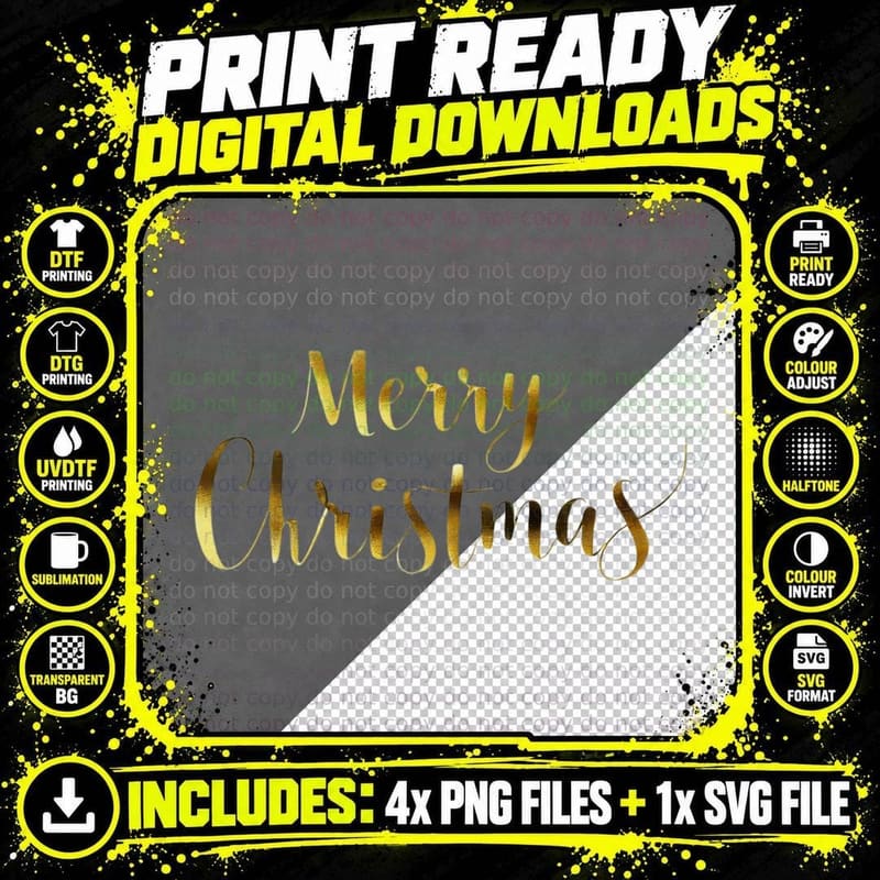 Merry Christmas Gold Calligraphy Script Holiday Season's Png SVG Digital Bundle