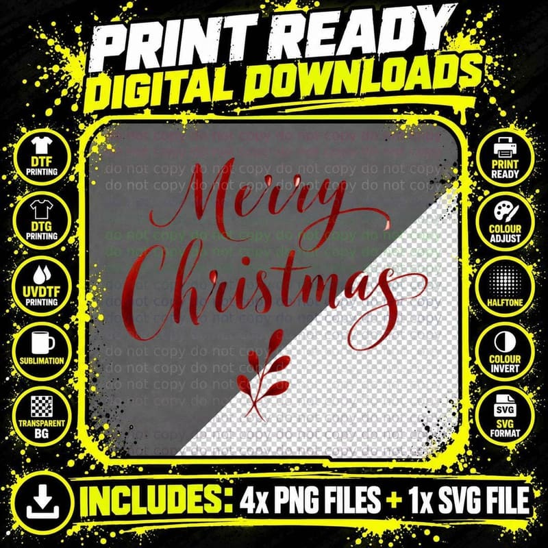 Merry Christmas Red Calligraphy Holiday Script Png SVG Digital Bundle
