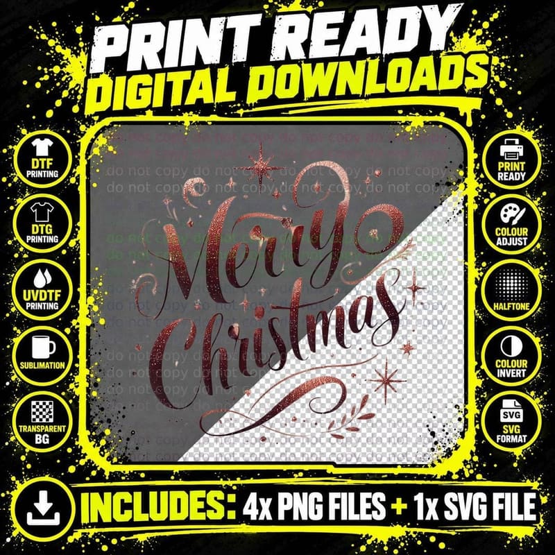 Merry Christmas Rose Gold Calligraphy Holiday Script Png SVG Digital Bundle