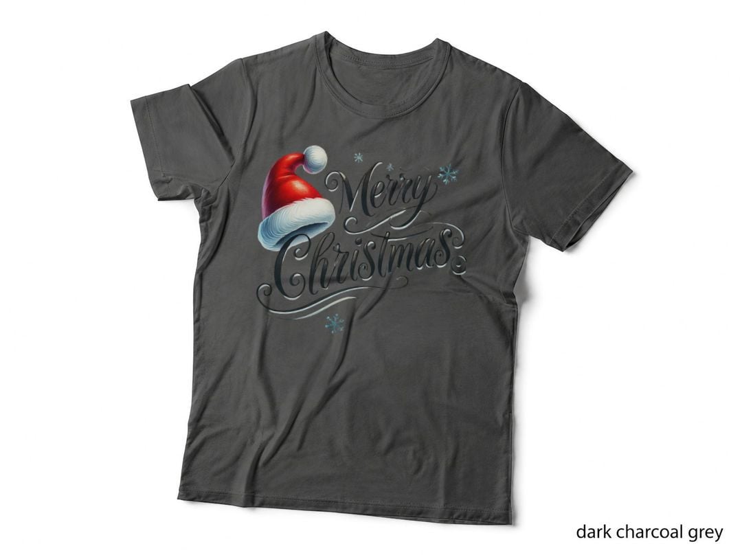 Merry Christmas Santa Hat Calligraphy Snowflakes Holiday Script T-Shirt
