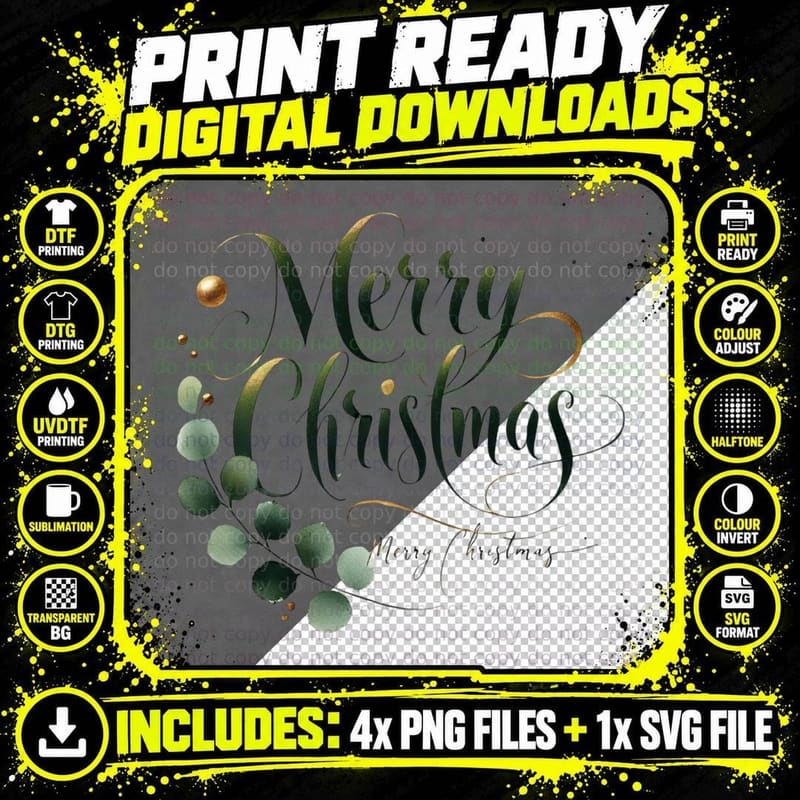 Merry Christmas Script Calligraphy Holiday Season's Png SVG Digital Bundle