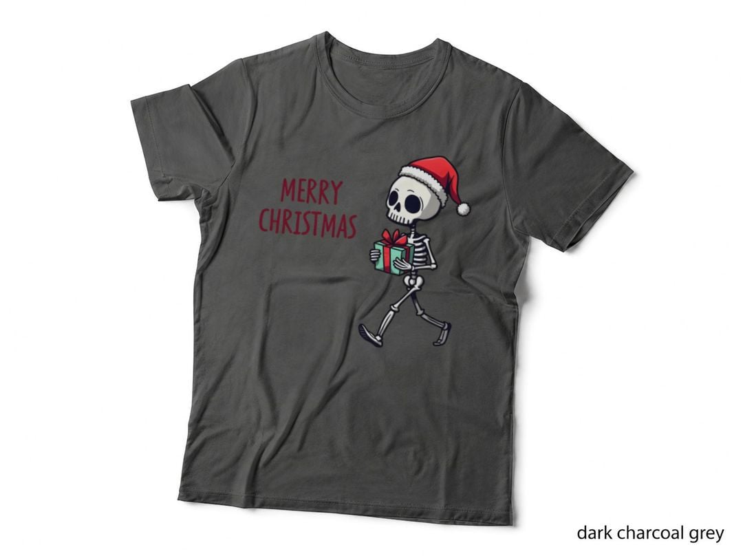 Merry Christmas Skeleton Walking with Gift Box T-Shirt