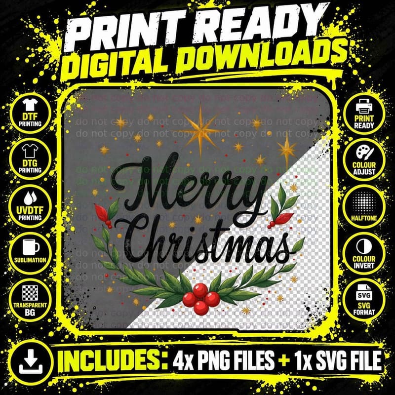 Merry Christmas Star Wreath Holiday Cheer Festive Lights Png SVG Digital Bundle