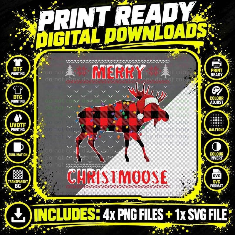 Merry Christmoose Funny Christmas Moose Santa Ugly Png SVG Digital Bundle