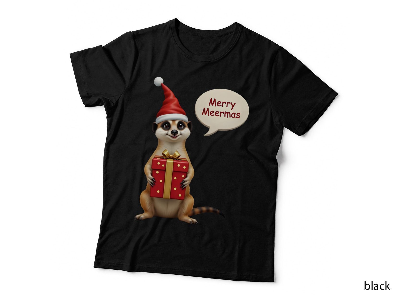 Merry Meermas Christmas Meerkat Santa Hat Gift Box T-Shirt