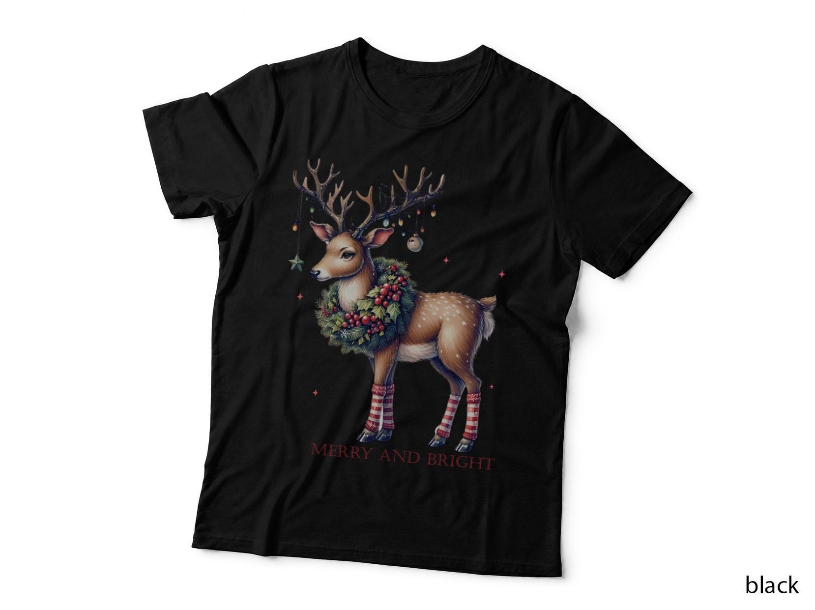 Merry and Bright Christmas Reindeer, Holiday Wreath, Cute Socks T-Shirt