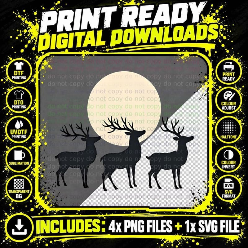 Modern Reindeer Christmas T-Shirt Png SVG Digital Bundle