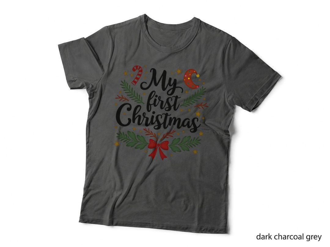 My First Christmas Antler Wreath Red Bow & Candy Cane T-Shirt