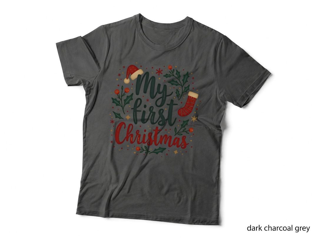 My First Christmas Holly Berries Santa Hat & Stocking T-Shirt