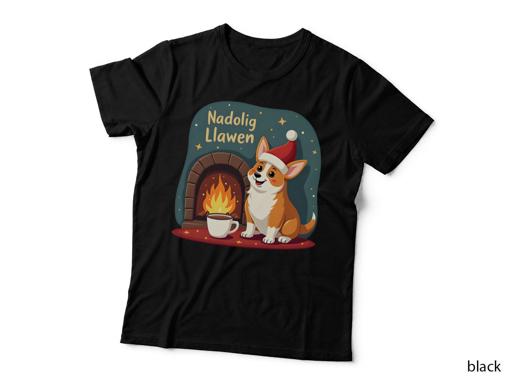 Nadolig Llawen Corgi with Santa Hat T-Shirt