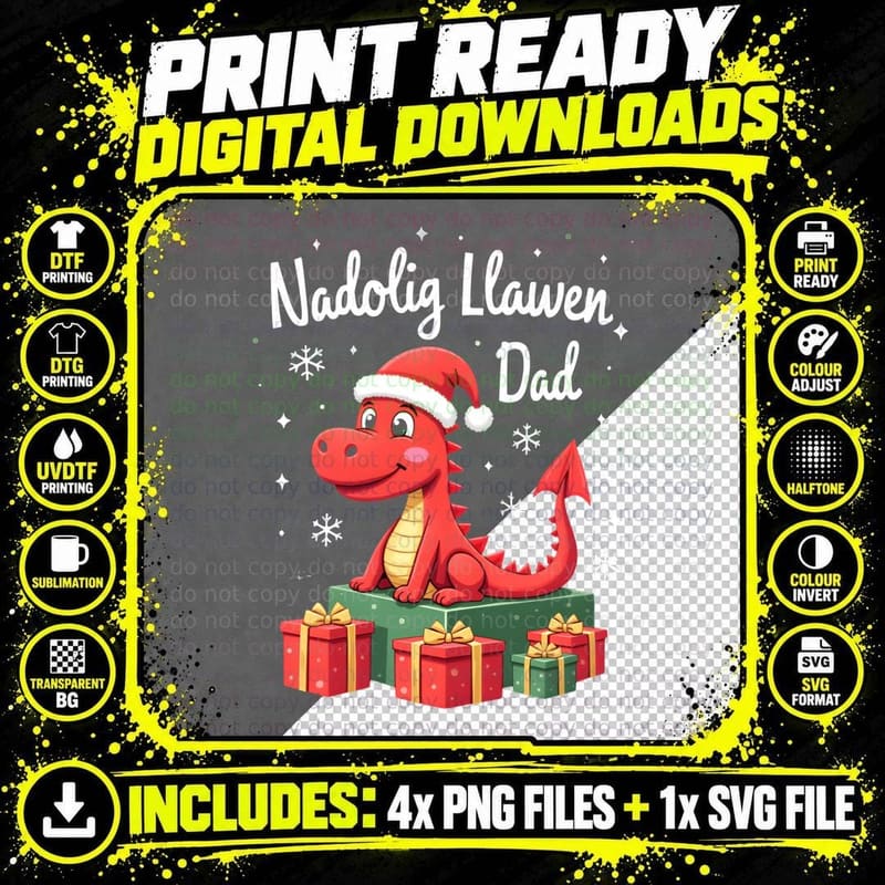Nadolig Llawen Dad Welsh Dragon Christmas Gifts Cute Png SVG Digital Bundle