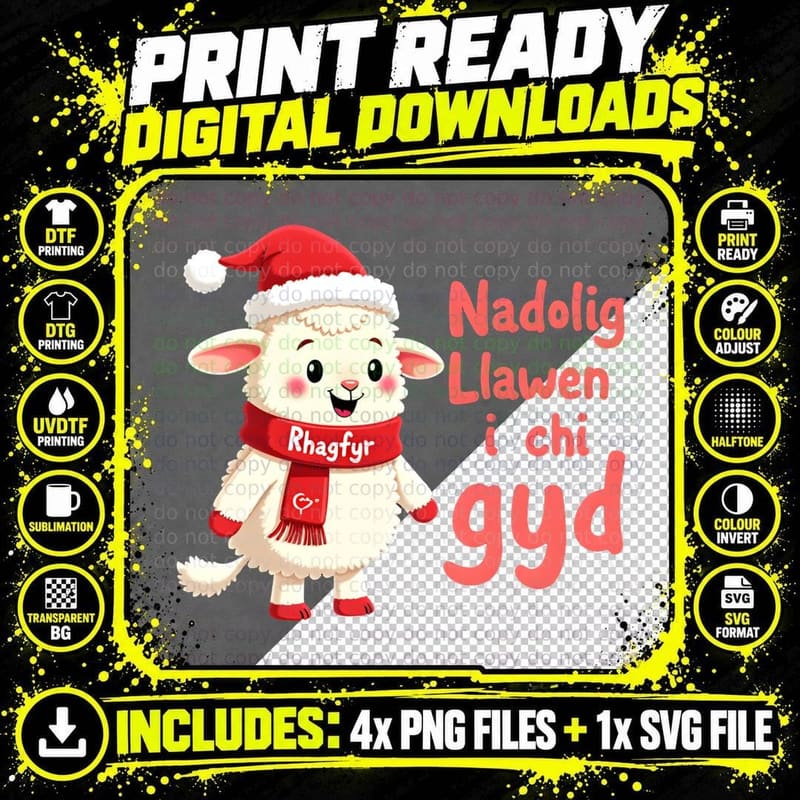 Nadolig Llawen I Chi Gyd Cute Welsh Christmas Sheep Png SVG Digital Bundle