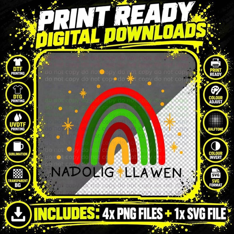 Nadolig Llawen Rainbow Stars Welsh Christmas Festive Png SVG Digital Bundle