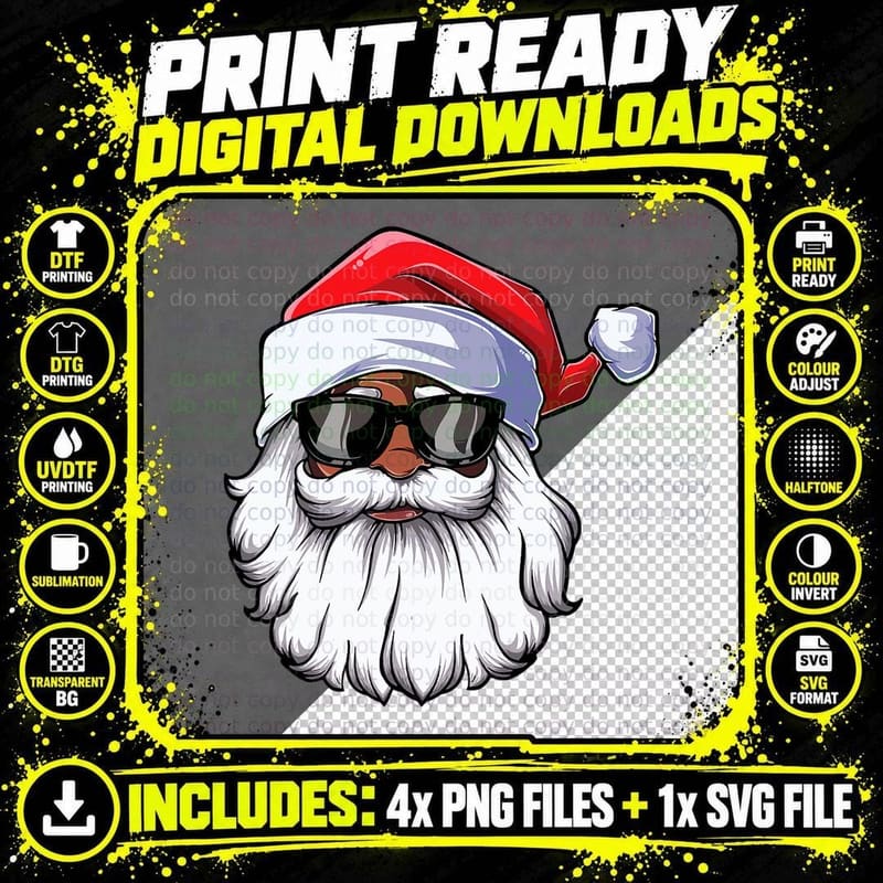 African American Santa Claus Black Merry Christmas 2021 Png SVG Digital Bundle