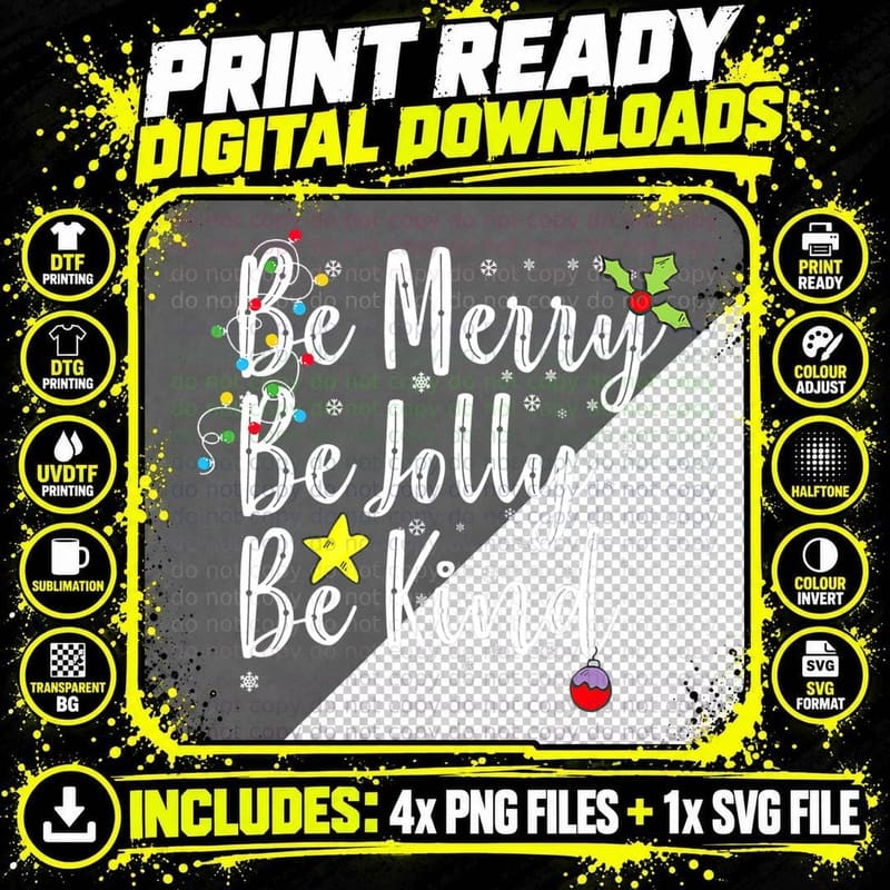 Be Merry Be Jolly Be Kind Women Men Kids Christmas Png SVG Digital Bundle