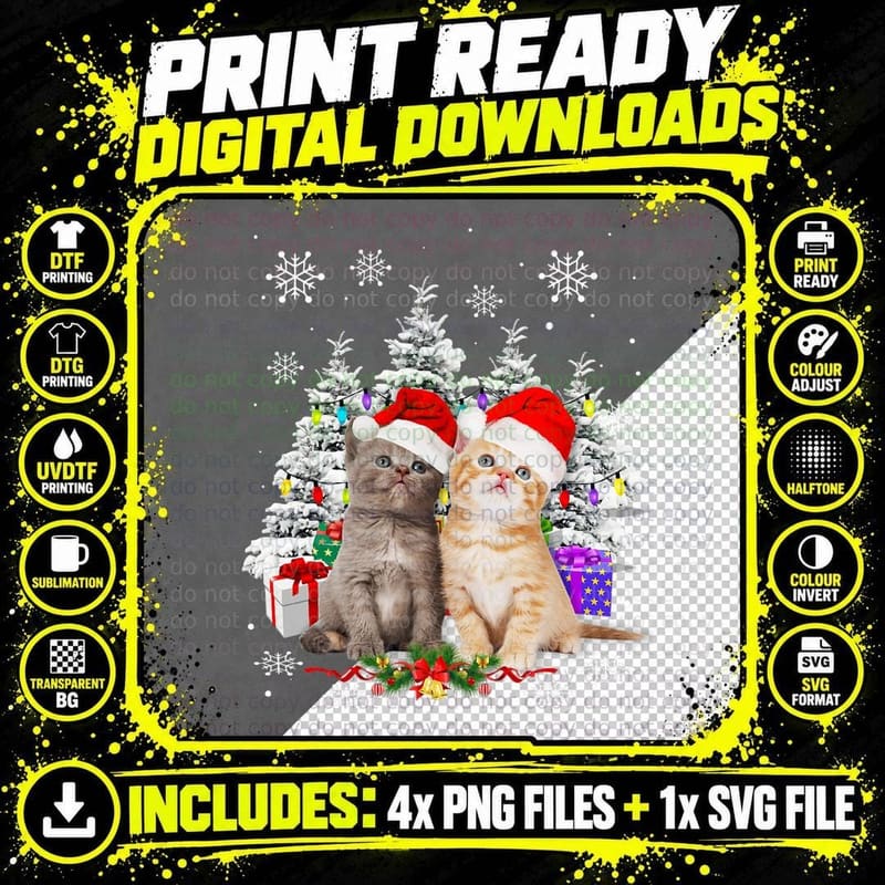 Bengal Kitten Shirt Cute Santa Hat Funny Cat Christmas Png SVG Digital Bundle