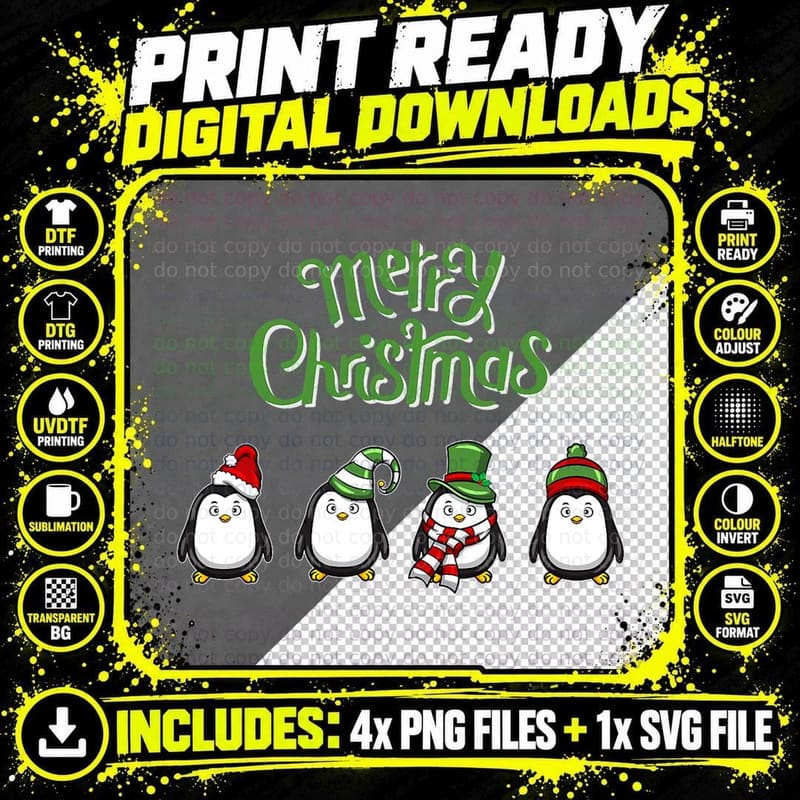 Black Penguin Costume Kids Merry Christmas for Girls and Png SVG Digital Bundle