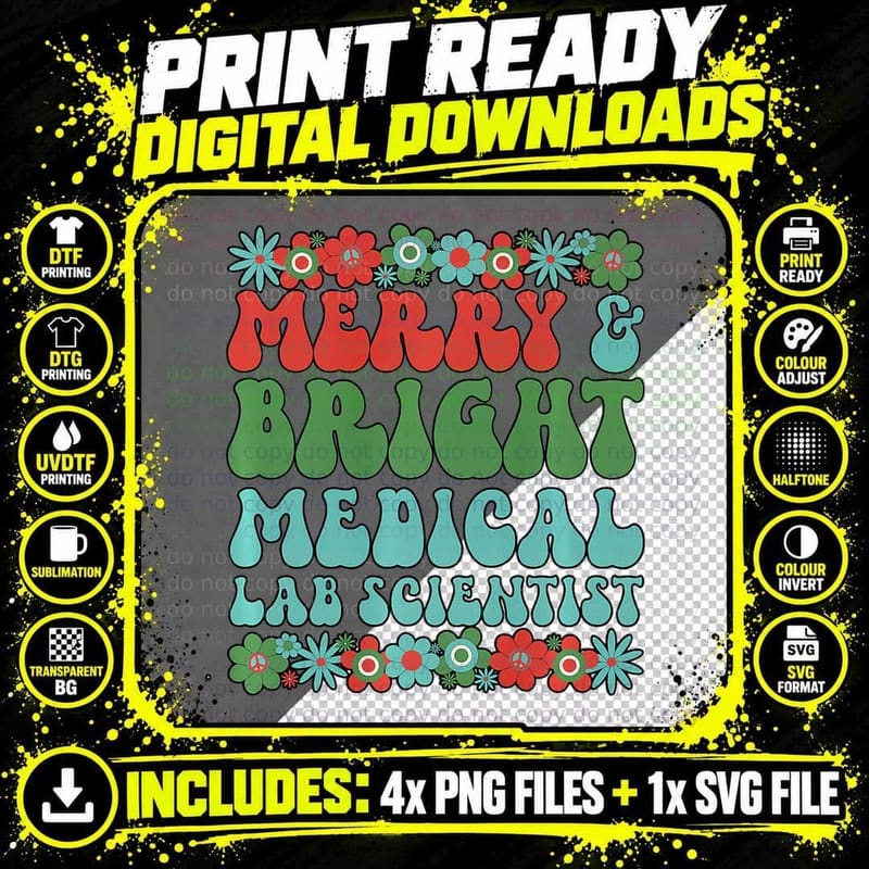 Bright Medical Lab Scientist Christmas Med Science Xmas Png SVG Digital Bundle