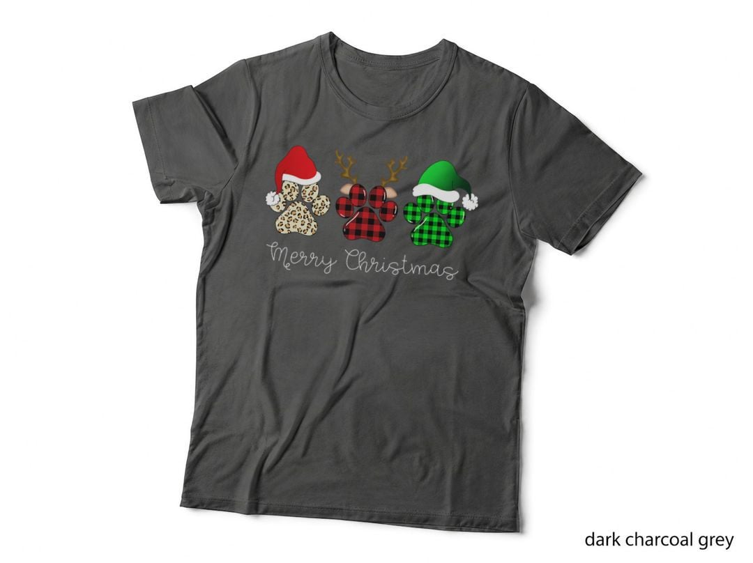 Buffalo Plaid Print Dog Paw Dog Lover Merry Christmas Party Funny T-Shirt