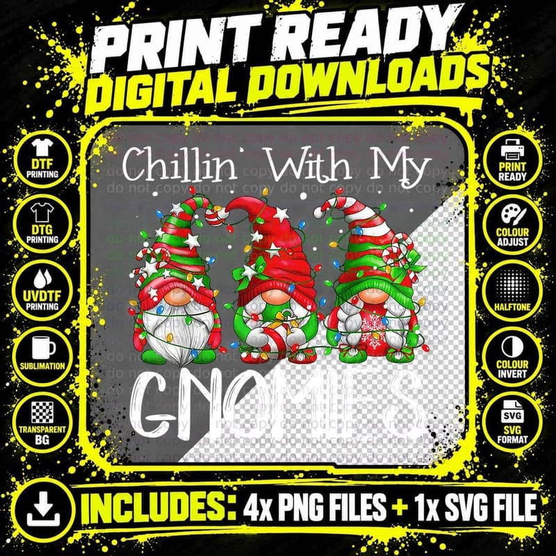 Chillin with My Gnomies Gnome Christmas Pamajas Family Png SVG Digital Bundle