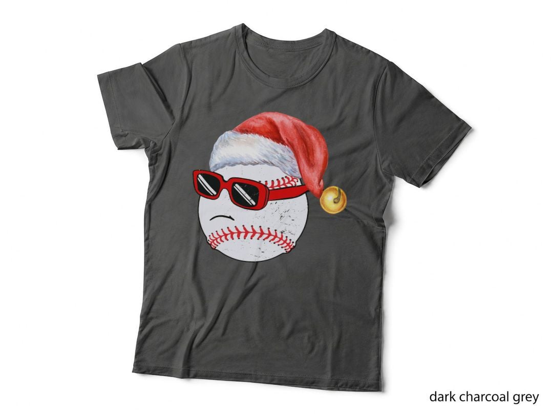 Christmas Baseball Ball Santa Hat Funny Sport Xmas Boys Men T-Shirt