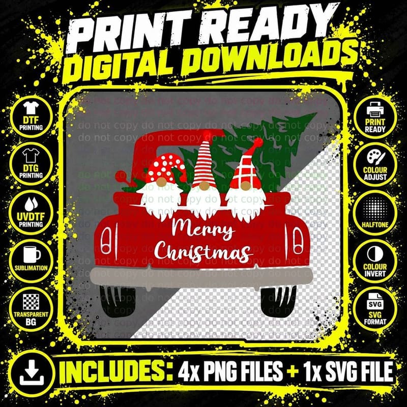 Christmas Gnome Red Truck Holiday Xmas 2021 Merry Png SVG Digital Bundle