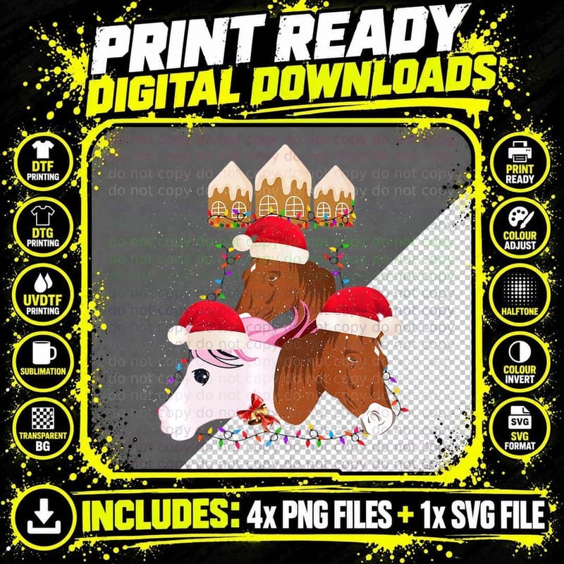 Christmas Horses Holiday Festive Seasonal Celebration Png SVG Digital Bundle