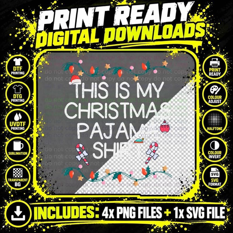 Christmas Pajama Shirt, Funny Santa Outfit Seasonal Png SVG Digital Bundle