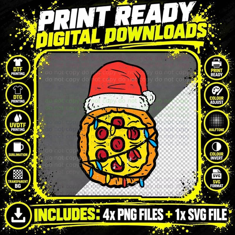 Christmas Pizza Santa Funny Xmas Food Lover Men Women Png SVG Digital Bundle