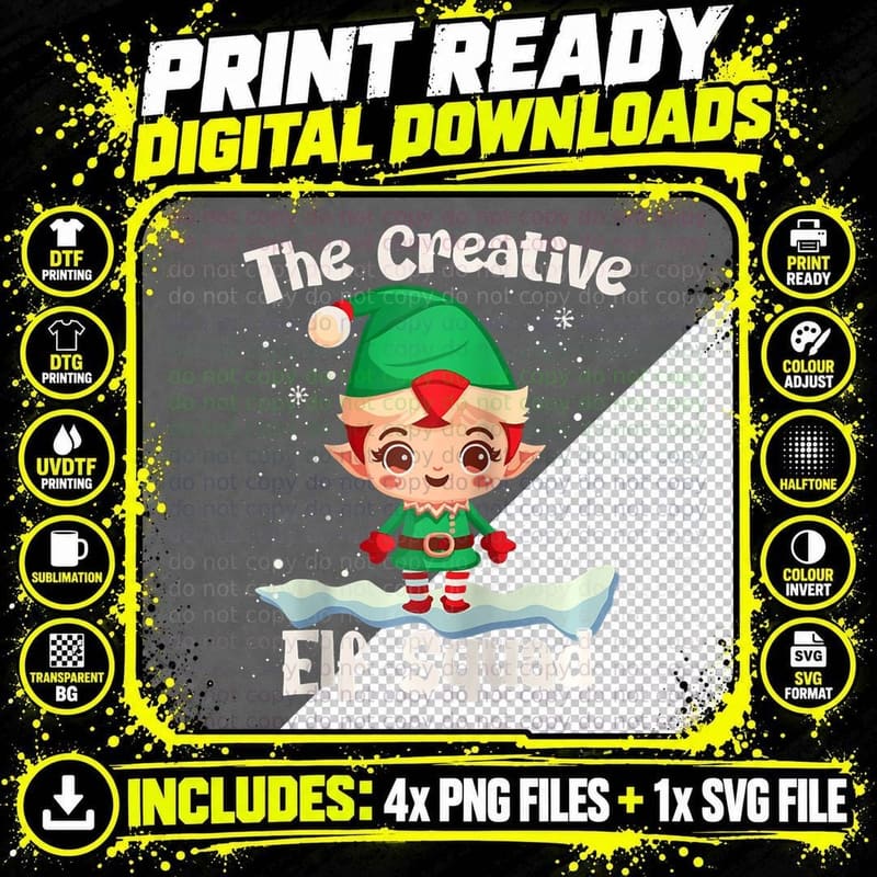 Creative Elf Squad Cute Christmas Pajama Holiday Fun Png SVG Digital Bundle