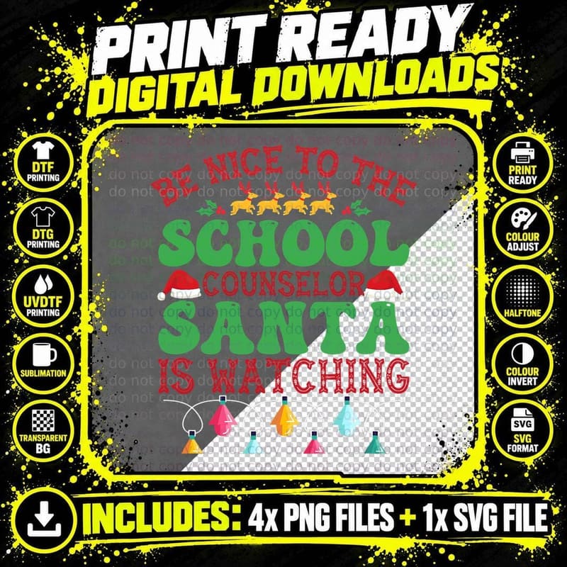 Family Winter Santa Christmas Funny School Counselor Png SVG Digital Bundle