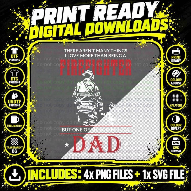 Firefighter Dad & Son T Daddy Father's Day Christmas Png SVG Digital Bundle
