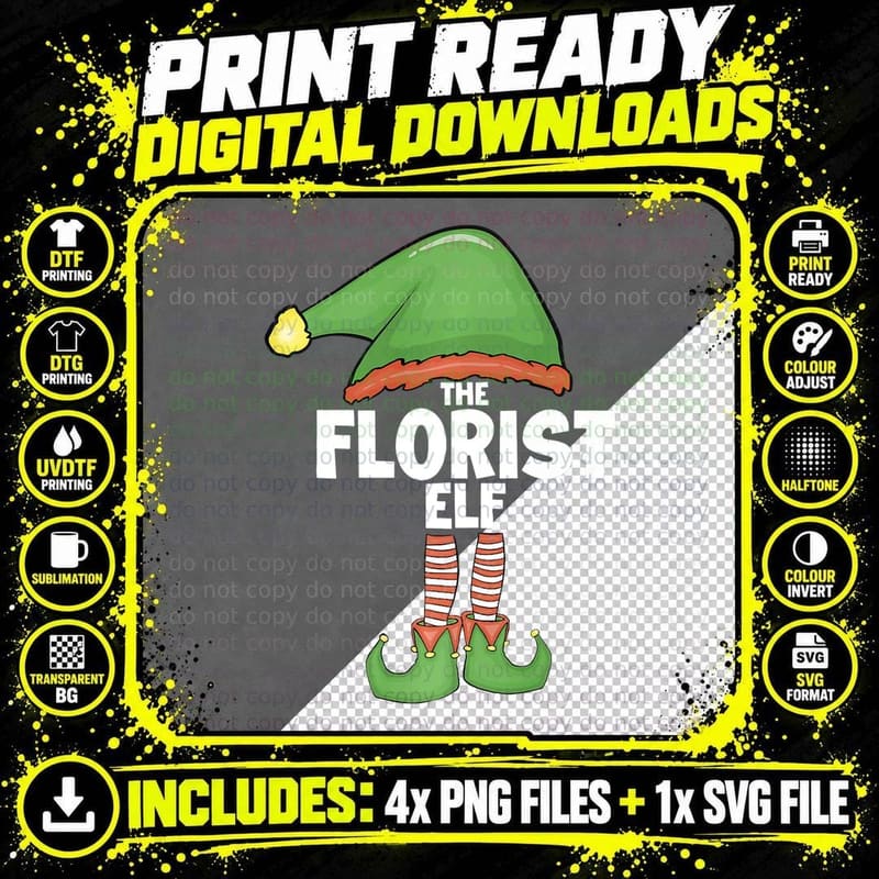 Florist Elf Tshirt Family Xmas Holiday Santa Christmas Png SVG Digital Bundle