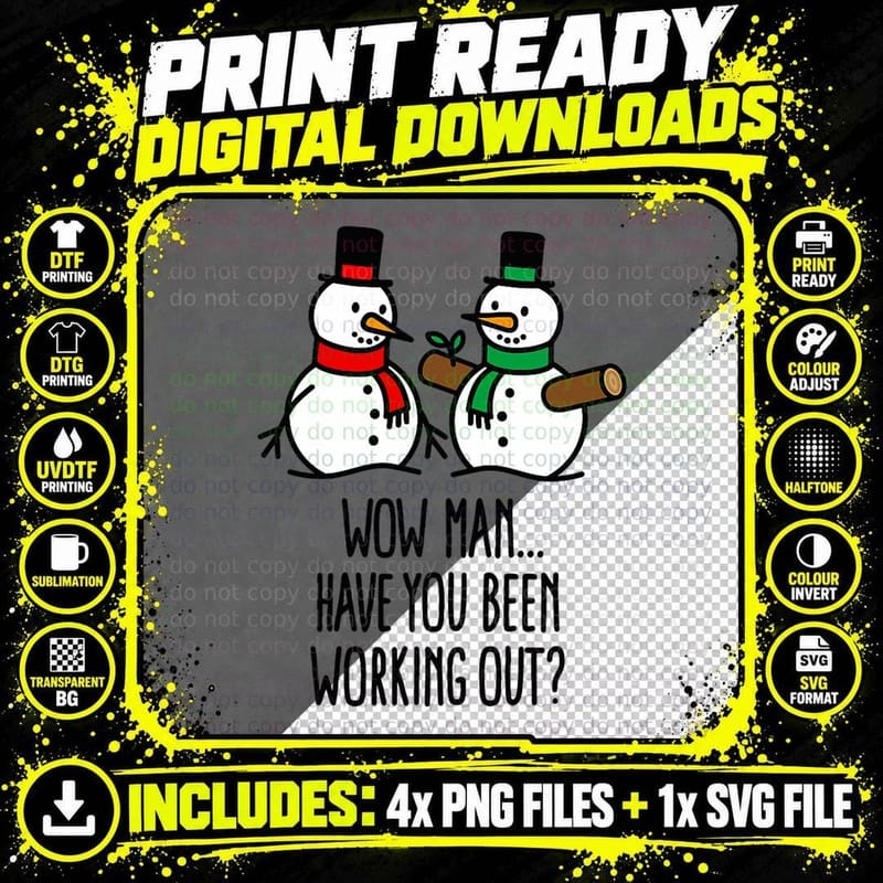 Funny Christmas Funny Gym Bodybuilding Workout Snowman Png SVG Digital Bundle