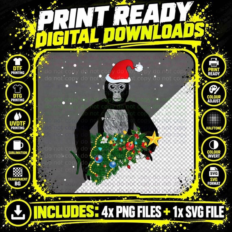 Funny Christmas Gorilla Tag Shirt, VR Game for Kids Png SVG Digital Bundle