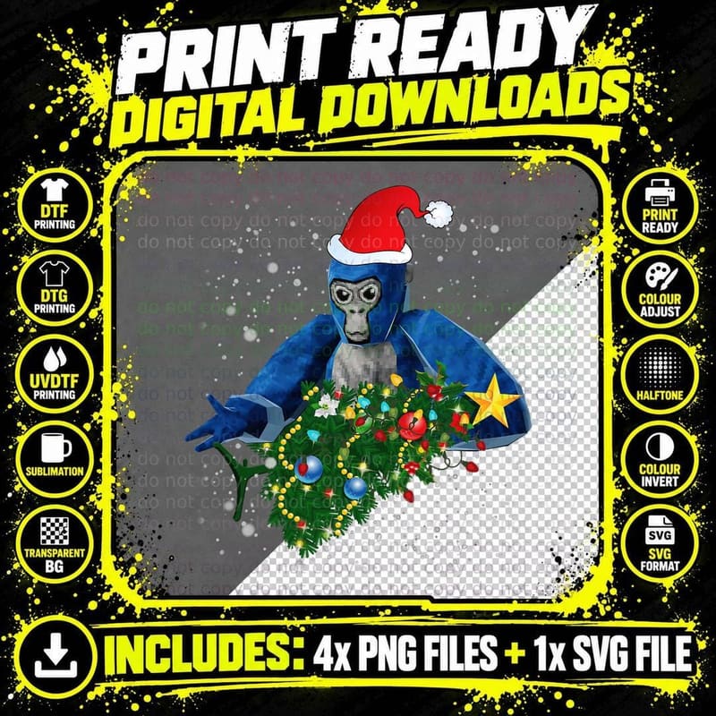 Funny Christmas Gorilla Tag Shirt, Vr Gamer for Kids Png SVG Digital Bundle