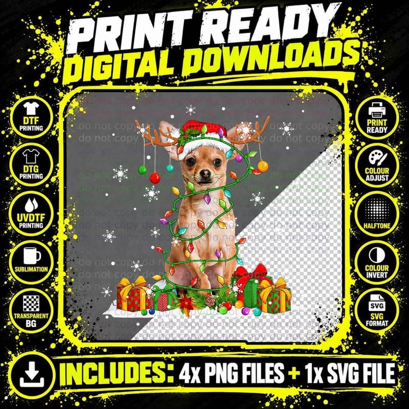 Funny Christmas Pajama Dog Santa Chihuahua Dog T-Shirt Png SVG Digital Bundle