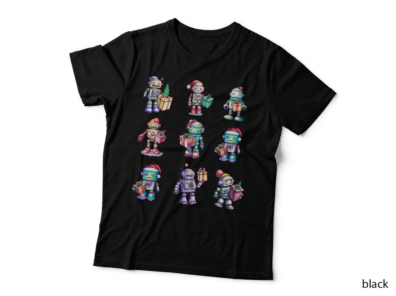 Funny Christmas Robots Santa Claus Xmas Graphic T-Shirt