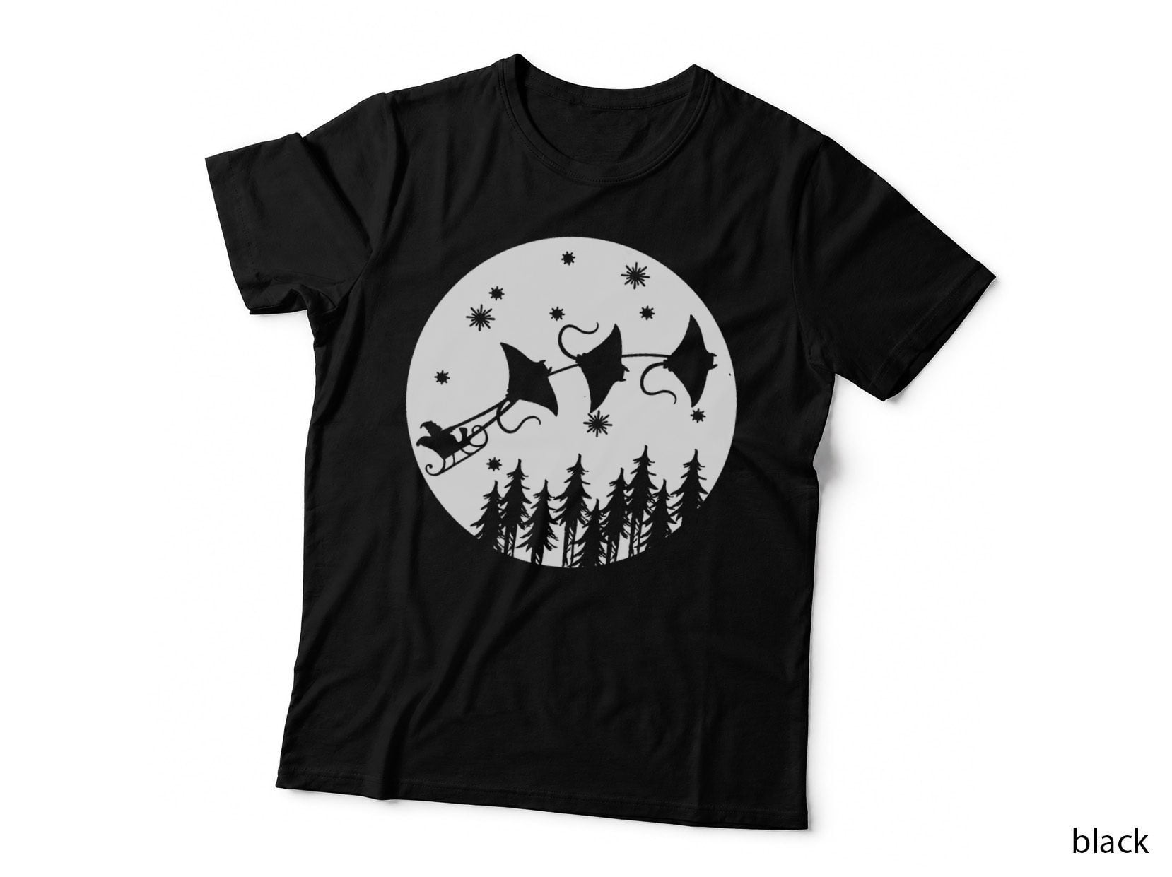 Funny Christmas Santa Claus Sleigh Stingrays Xmas Animals T-Shirt