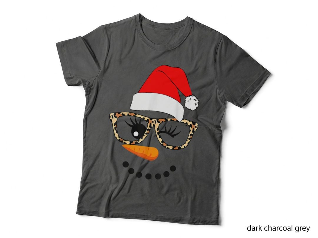 Funny Christmas Snowman Face Leopard Glasses Santa Hat Girls T-Shirt
