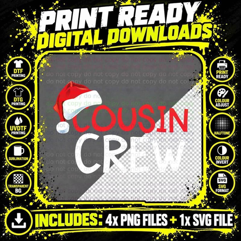 Funny Cousin Crew Santa Hat Matching Christmas Sleeping Png SVG Digital Bundle