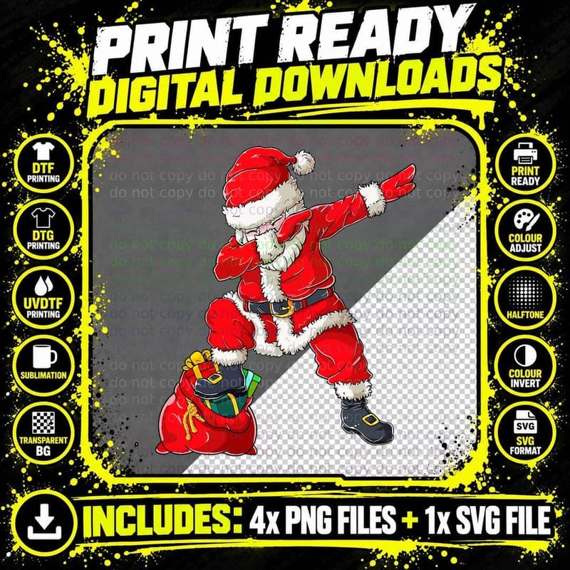 Funny Dabbing Santa Christmas Dab Dance Gift Boys Kids Png SVG Digital Bundle