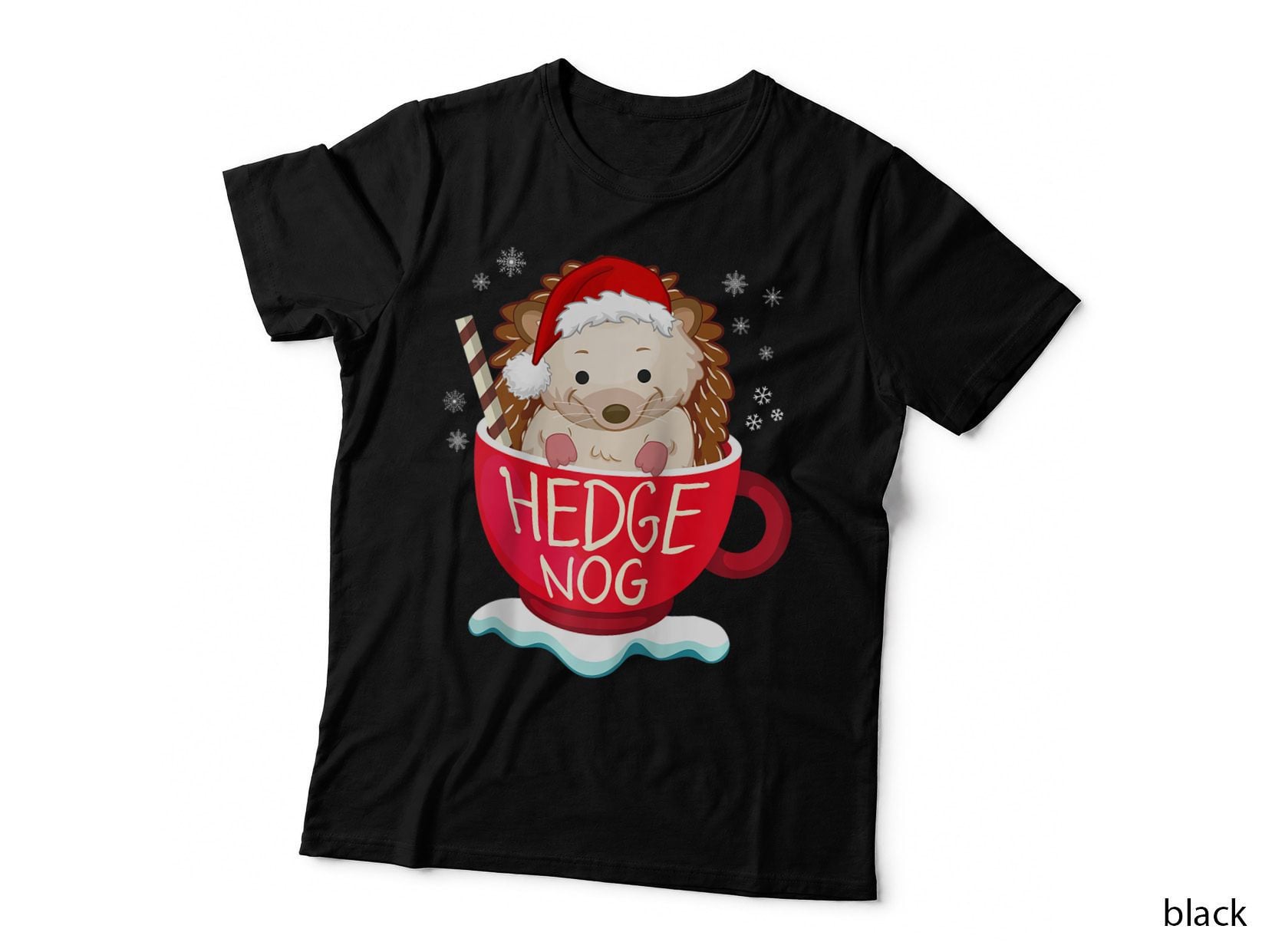 Funny Eggnog Cute Santa Hat Hedgehog Christmas Pajama, Holiday Gift T-Shirt
