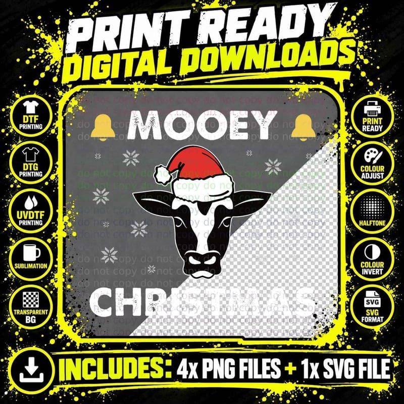 Funny Farm Cow Heifer Santa Claus Mooey Christmas Ugly Png SVG Digital Bundle