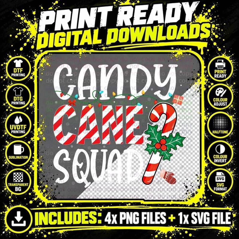 Funny Matching Christmas Candy Lover Candy Cane Squad Png SVG Digital Bundle