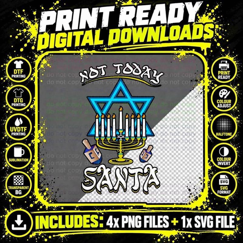 Funny Not Today Santa Jewish Christmas Saying Happy Png SVG Digital Bundle
