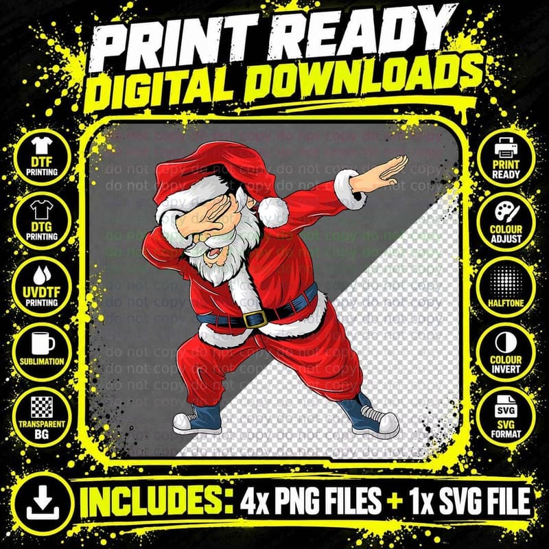 Funny Santa Claus Dab Dance Dabbing Xmas Christmas Png SVG Digital Bundle
